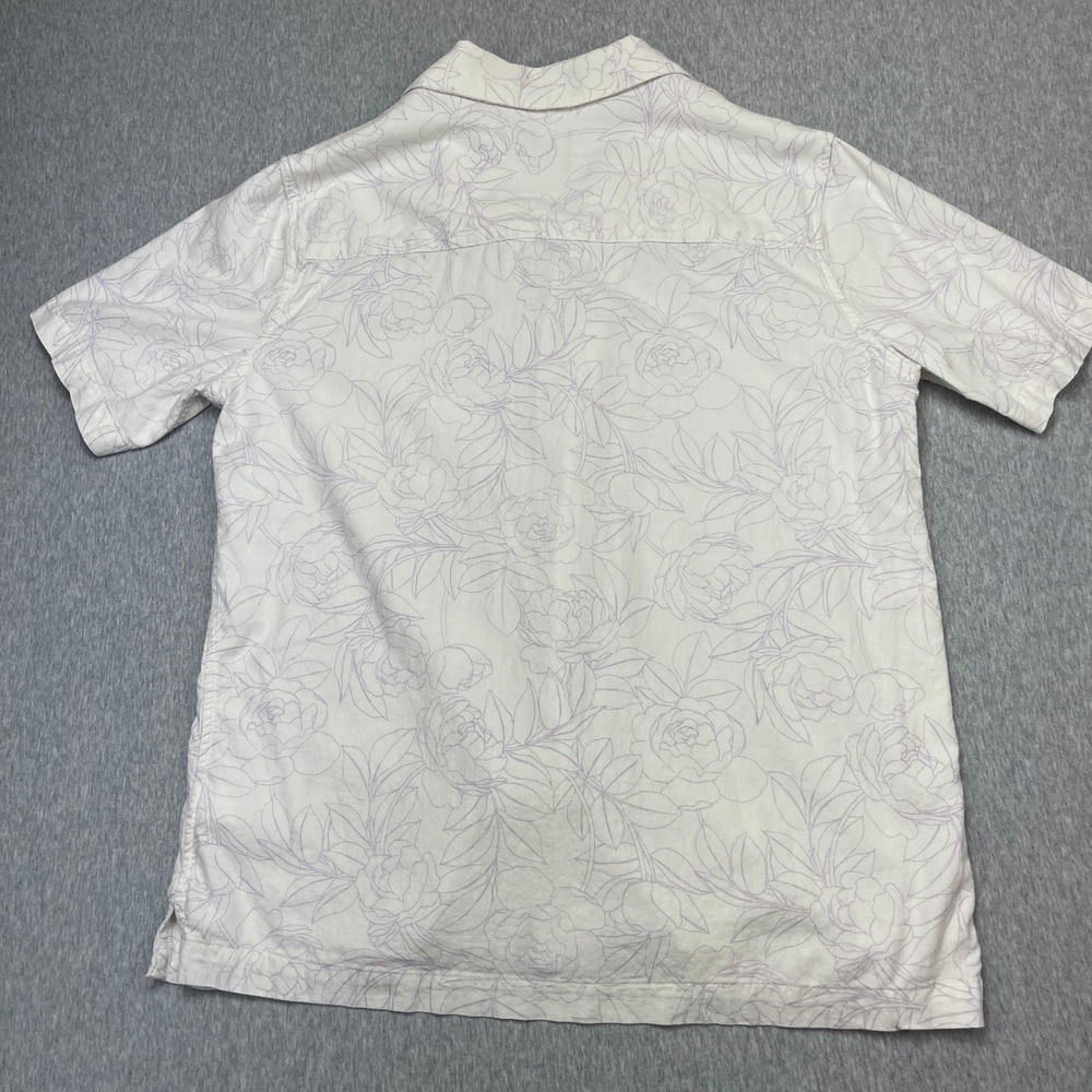 Gap Shirt Mens M Linen Blend Short Sleeve Floral White Purple Button-Down EUC - Picture 4 of 7